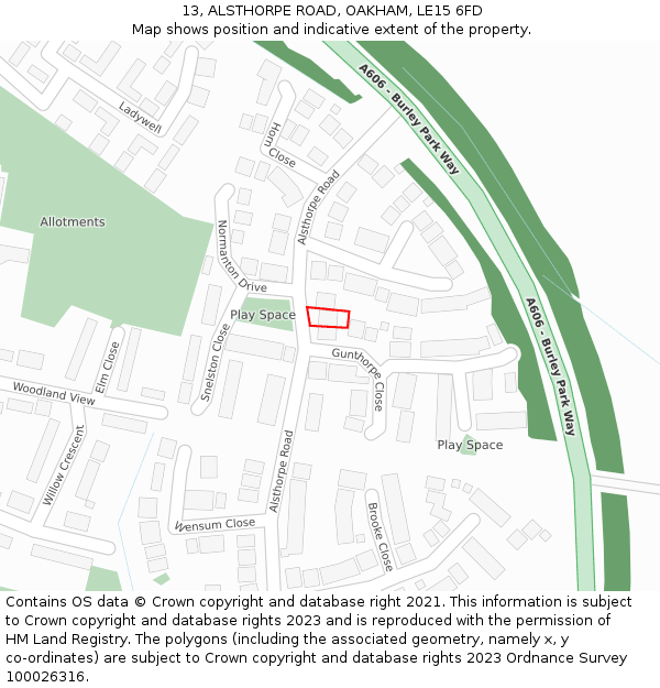 13, ALSTHORPE ROAD, OAKHAM, LE15 6FD: Location map and indicative extent of plot