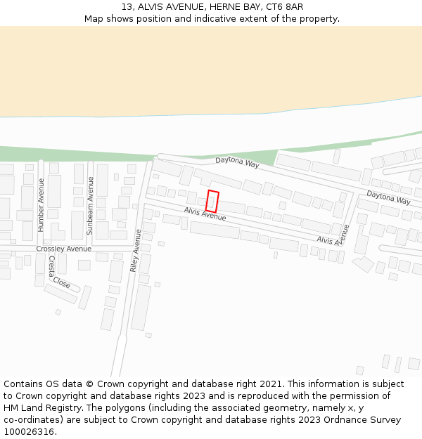 13, ALVIS AVENUE, HERNE BAY, CT6 8AR: Location map and indicative extent of plot