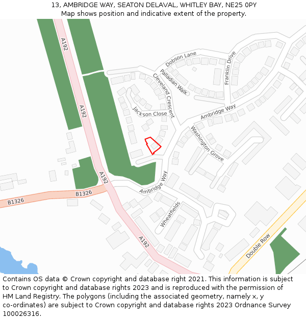 13, AMBRIDGE WAY, SEATON DELAVAL, WHITLEY BAY, NE25 0PY: Location map and indicative extent of plot
