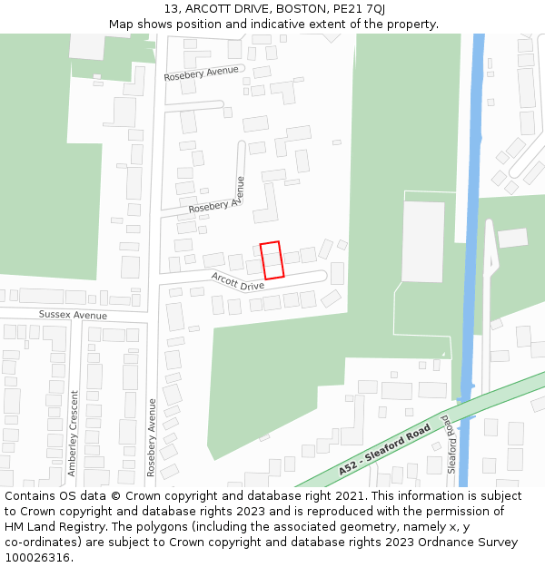 13, ARCOTT DRIVE, BOSTON, PE21 7QJ: Location map and indicative extent of plot