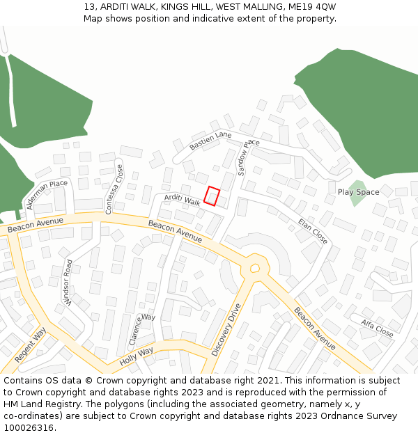 13, ARDITI WALK, KINGS HILL, WEST MALLING, ME19 4QW: Location map and indicative extent of plot