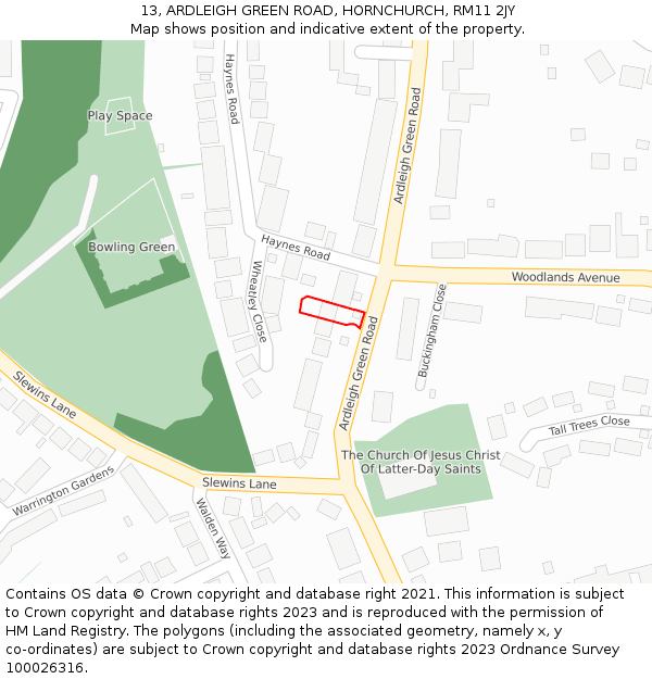 13, ARDLEIGH GREEN ROAD, HORNCHURCH, RM11 2JY: Location map and indicative extent of plot