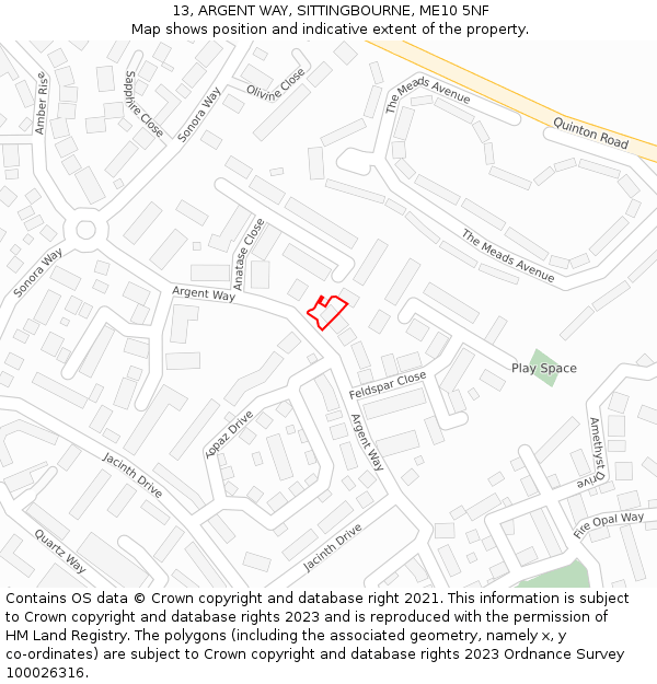 13, ARGENT WAY, SITTINGBOURNE, ME10 5NF: Location map and indicative extent of plot