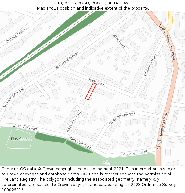 13, ARLEY ROAD, POOLE, BH14 8DW: Location map and indicative extent of plot