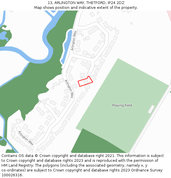 13, ARLINGTON WAY, THETFORD, IP24 2DZ: Location map and indicative extent of plot