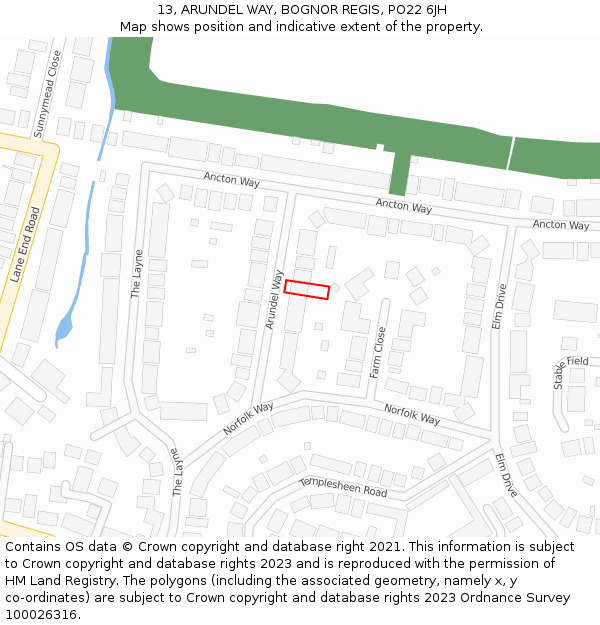 13, ARUNDEL WAY, BOGNOR REGIS, PO22 6JH: Location map and indicative extent of plot