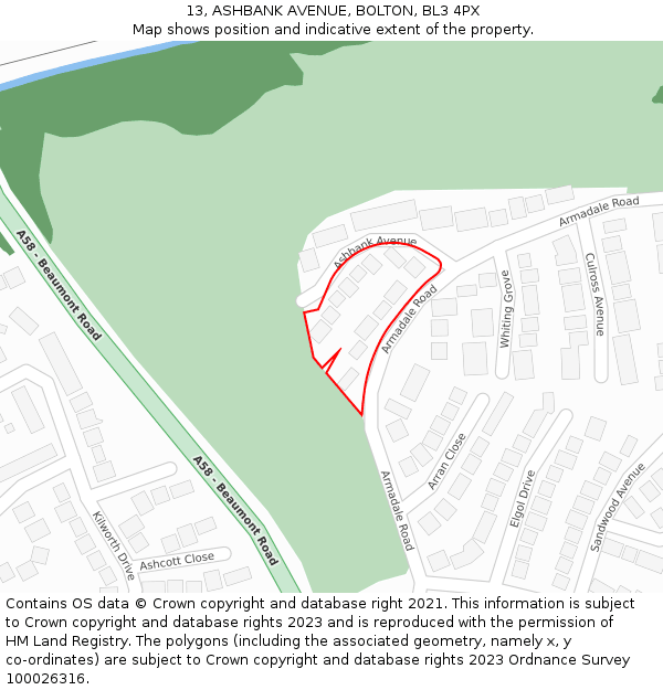 13, ASHBANK AVENUE, BOLTON, BL3 4PX: Location map and indicative extent of plot