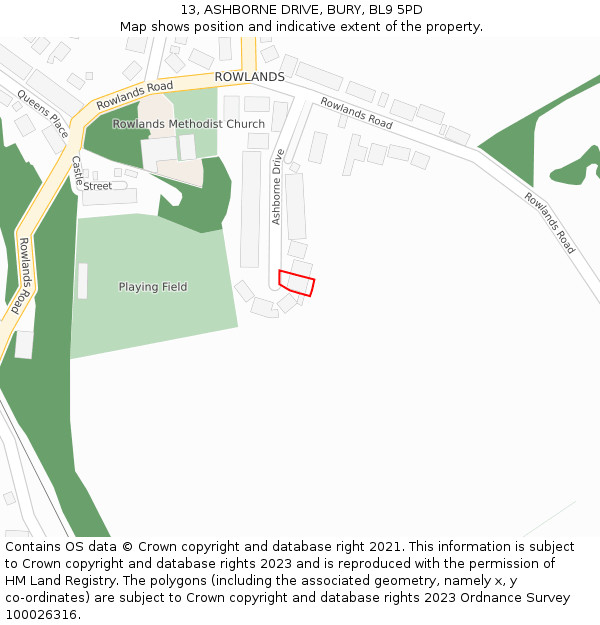 13, ASHBORNE DRIVE, BURY, BL9 5PD: Location map and indicative extent of plot