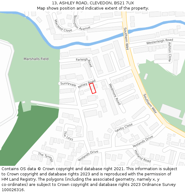 13, ASHLEY ROAD, CLEVEDON, BS21 7UX: Location map and indicative extent of plot