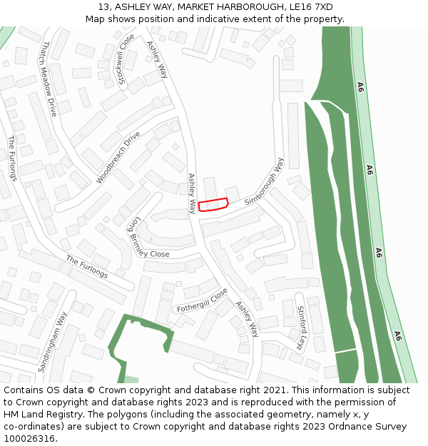 13, ASHLEY WAY, MARKET HARBOROUGH, LE16 7XD: Location map and indicative extent of plot