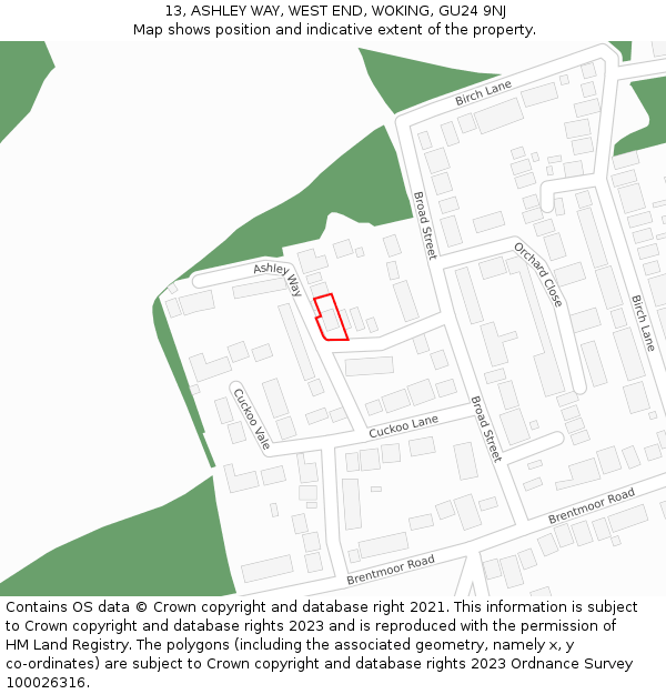 13, ASHLEY WAY, WEST END, WOKING, GU24 9NJ: Location map and indicative extent of plot