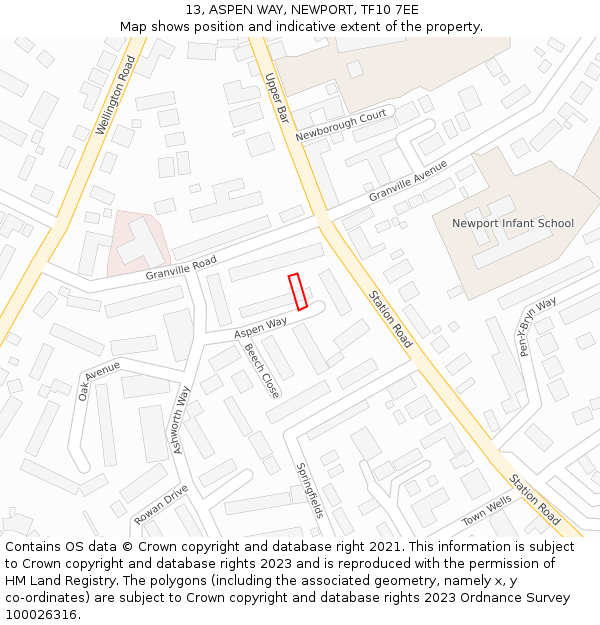 13, ASPEN WAY, NEWPORT, TF10 7EE: Location map and indicative extent of plot