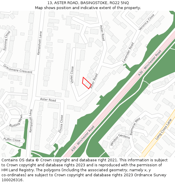 13, ASTER ROAD, BASINGSTOKE, RG22 5NQ: Location map and indicative extent of plot