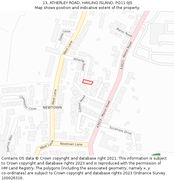 13, ATHERLEY ROAD, HAYLING ISLAND, PO11 0JS: Location map and indicative extent of plot