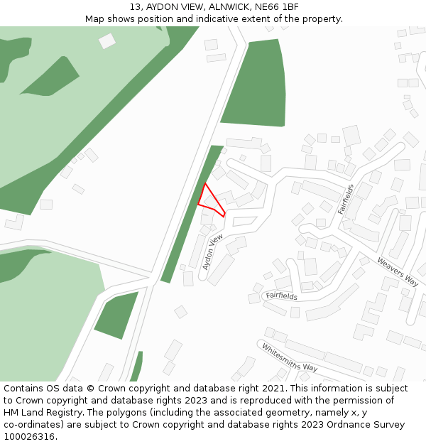 13, AYDON VIEW, ALNWICK, NE66 1BF: Location map and indicative extent of plot