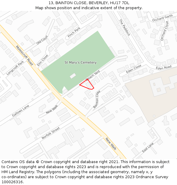 13, BAINTON CLOSE, BEVERLEY, HU17 7DL: Location map and indicative extent of plot