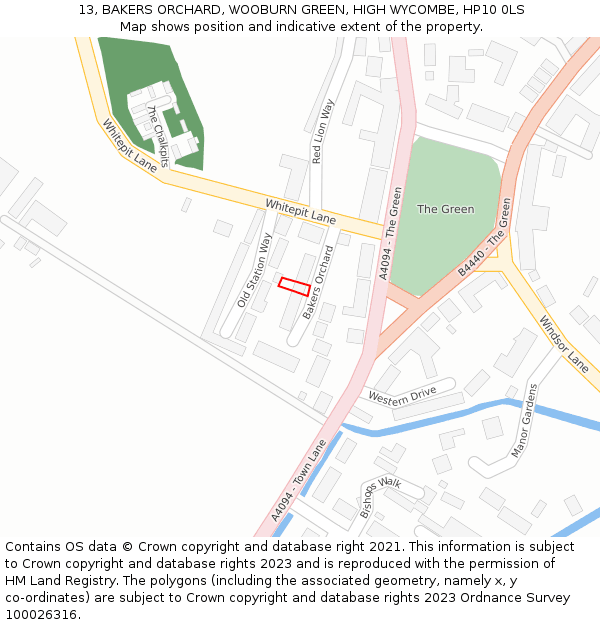 13, BAKERS ORCHARD, WOOBURN GREEN, HIGH WYCOMBE, HP10 0LS: Location map and indicative extent of plot