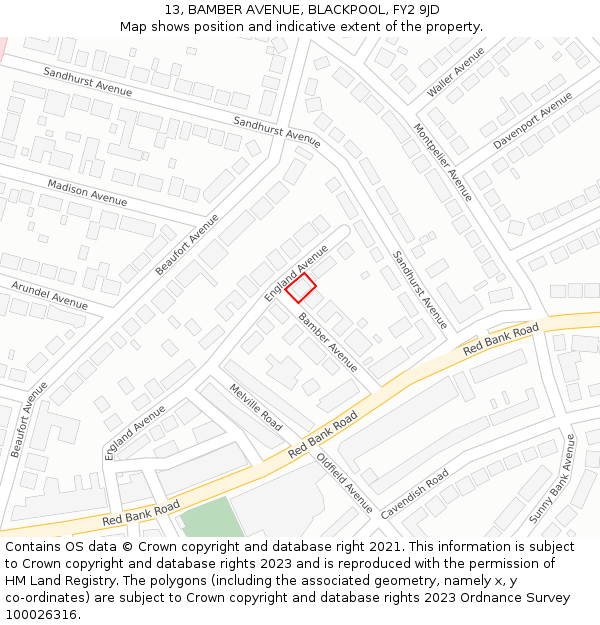 13, BAMBER AVENUE, BLACKPOOL, FY2 9JD: Location map and indicative extent of plot