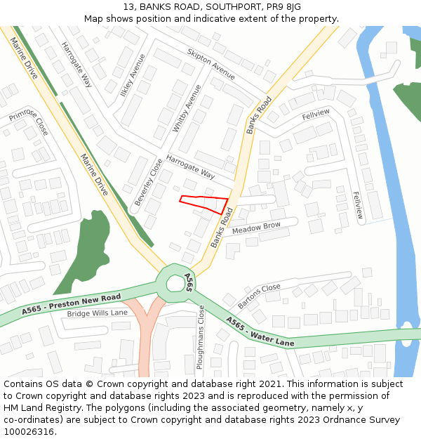 13, BANKS ROAD, SOUTHPORT, PR9 8JG: Location map and indicative extent of plot