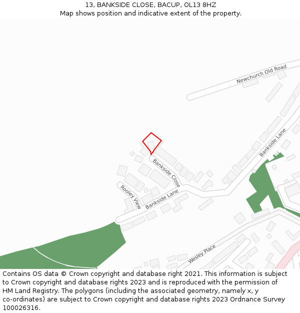 13, BANKSIDE CLOSE, BACUP, OL13 8HZ: Location map and indicative extent of plot