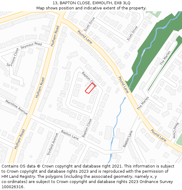 13, BAPTON CLOSE, EXMOUTH, EX8 3LQ: Location map and indicative extent of plot