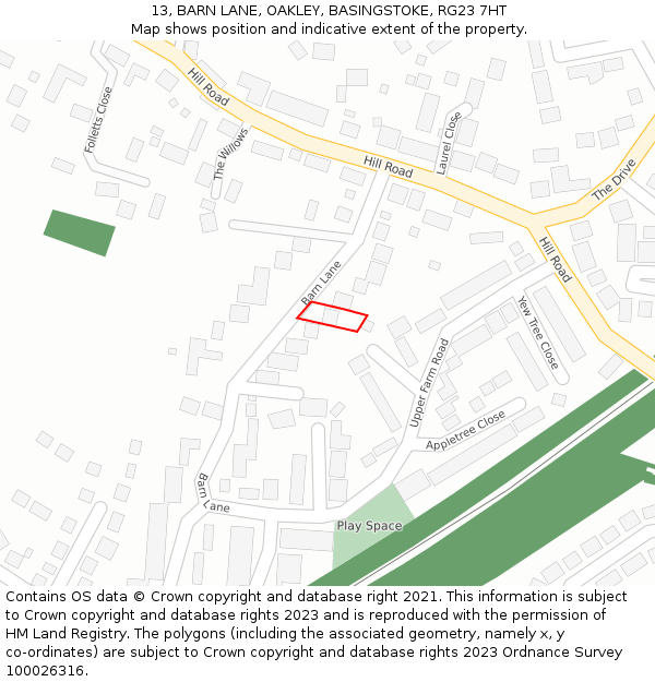 13, BARN LANE, OAKLEY, BASINGSTOKE, RG23 7HT: Location map and indicative extent of plot