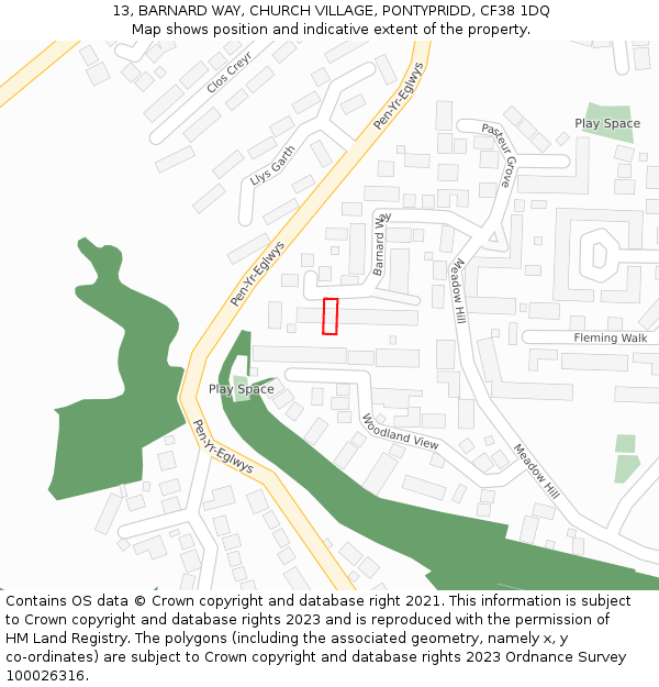 13, BARNARD WAY, CHURCH VILLAGE, PONTYPRIDD, CF38 1DQ: Location map and indicative extent of plot