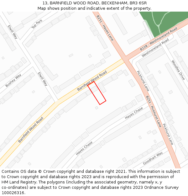 13, BARNFIELD WOOD ROAD, BECKENHAM, BR3 6SR: Location map and indicative extent of plot