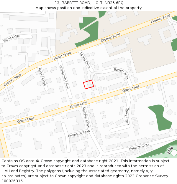 13, BARRETT ROAD, HOLT, NR25 6EQ: Location map and indicative extent of plot