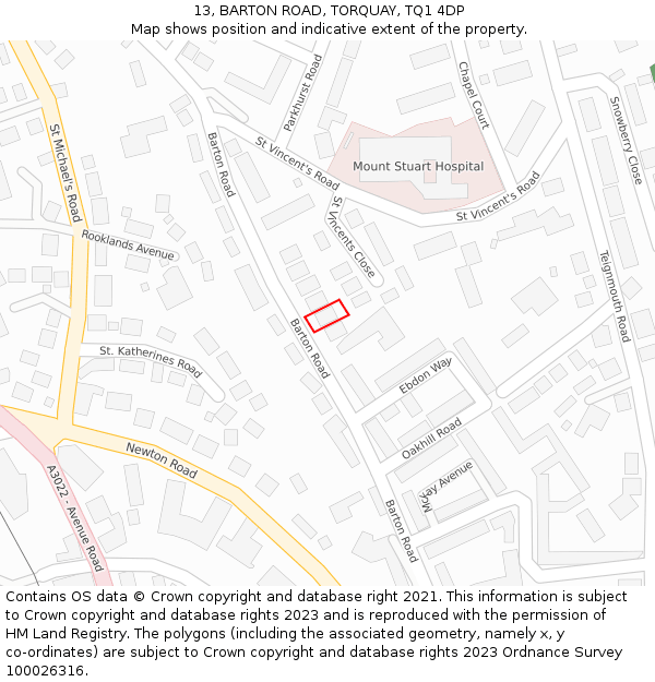 13, BARTON ROAD, TORQUAY, TQ1 4DP: Location map and indicative extent of plot