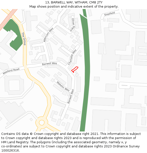 13, BARWELL WAY, WITHAM, CM8 2TY: Location map and indicative extent of plot