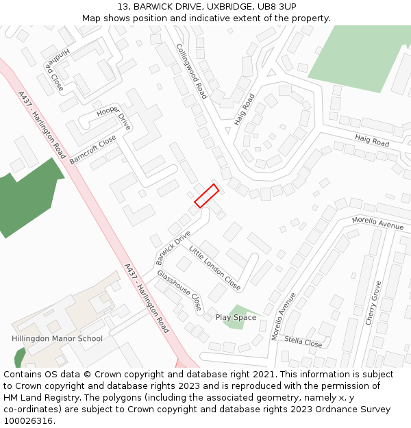 13, BARWICK DRIVE, UXBRIDGE, UB8 3UP: Location map and indicative extent of plot