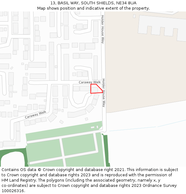 13, BASIL WAY, SOUTH SHIELDS, NE34 8UA: Location map and indicative extent of plot