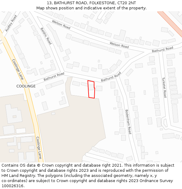 13, BATHURST ROAD, FOLKESTONE, CT20 2NT: Location map and indicative extent of plot