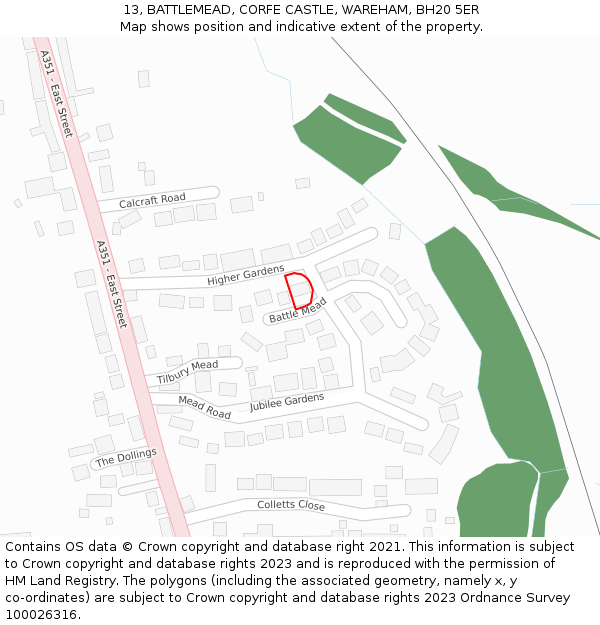 13, BATTLEMEAD, CORFE CASTLE, WAREHAM, BH20 5ER: Location map and indicative extent of plot