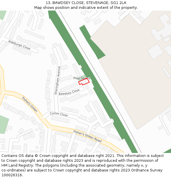 13, BAWDSEY CLOSE, STEVENAGE, SG1 2LA: Location map and indicative extent of plot