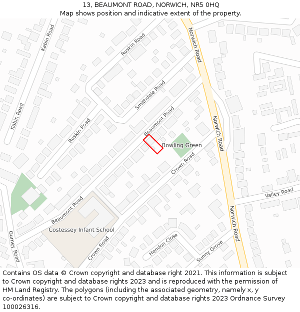 13, BEAUMONT ROAD, NORWICH, NR5 0HQ: Location map and indicative extent of plot