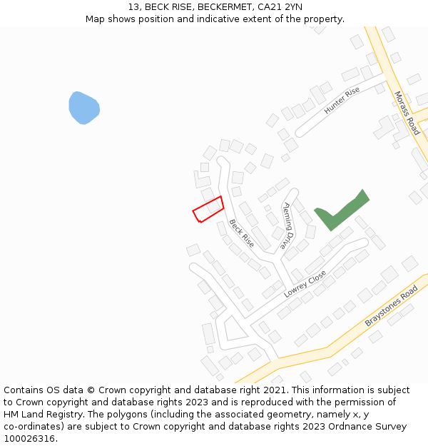 13, BECK RISE, BECKERMET, CA21 2YN: Location map and indicative extent of plot