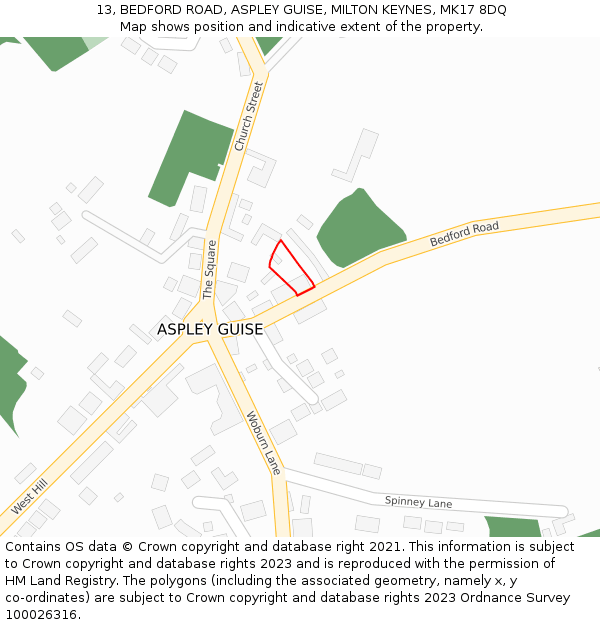 13, BEDFORD ROAD, ASPLEY GUISE, MILTON KEYNES, MK17 8DQ: Location map and indicative extent of plot