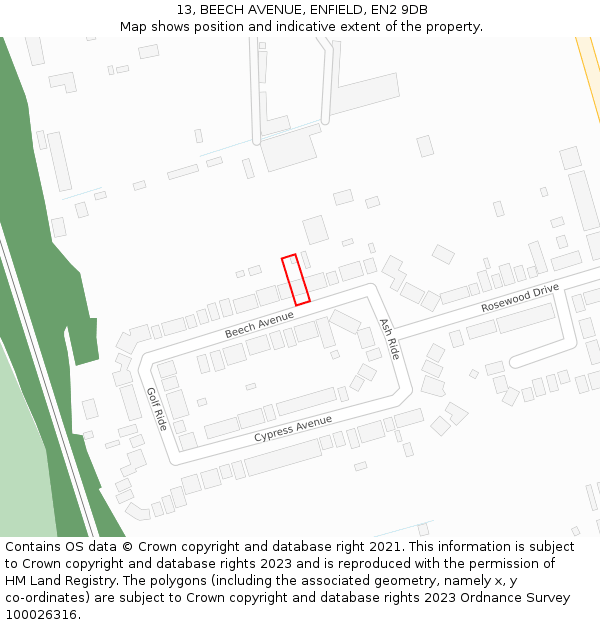 13, BEECH AVENUE, ENFIELD, EN2 9DB: Location map and indicative extent of plot