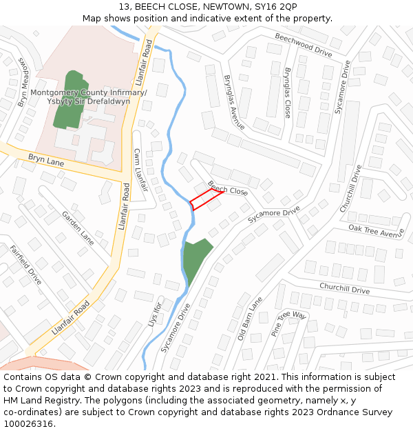 13, BEECH CLOSE, NEWTOWN, SY16 2QP: Location map and indicative extent of plot