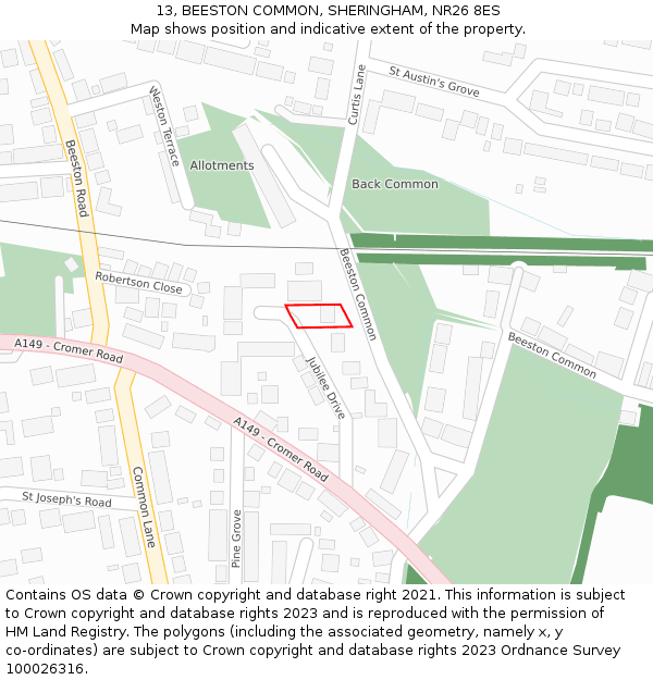 13, BEESTON COMMON, SHERINGHAM, NR26 8ES: Location map and indicative extent of plot