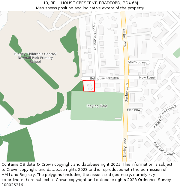 13, BELL HOUSE CRESCENT, BRADFORD, BD4 6AJ: Location map and indicative extent of plot