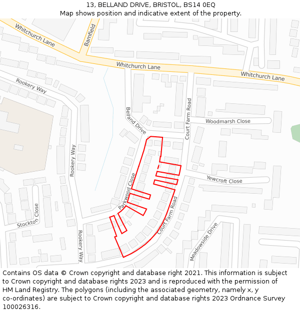 13, BELLAND DRIVE, BRISTOL, BS14 0EQ: Location map and indicative extent of plot