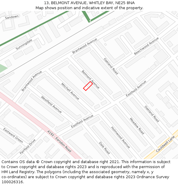 13, BELMONT AVENUE, WHITLEY BAY, NE25 8NA: Location map and indicative extent of plot