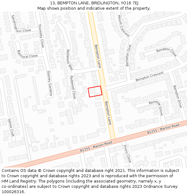 13, BEMPTON LANE, BRIDLINGTON, YO16 7EJ: Location map and indicative extent of plot