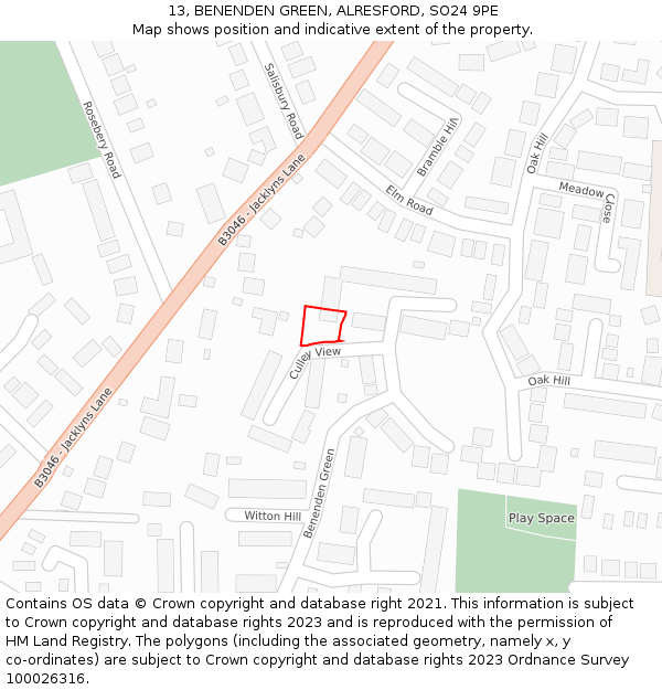 13, BENENDEN GREEN, ALRESFORD, SO24 9PE: Location map and indicative extent of plot