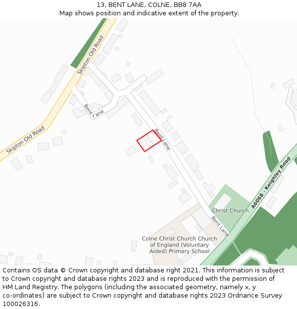 13, BENT LANE, COLNE, BB8 7AA: Location map and indicative extent of plot