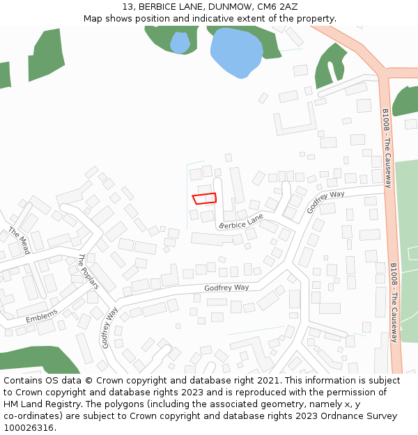 13, BERBICE LANE, DUNMOW, CM6 2AZ: Location map and indicative extent of plot