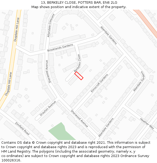 13, BERKELEY CLOSE, POTTERS BAR, EN6 2LG: Location map and indicative extent of plot